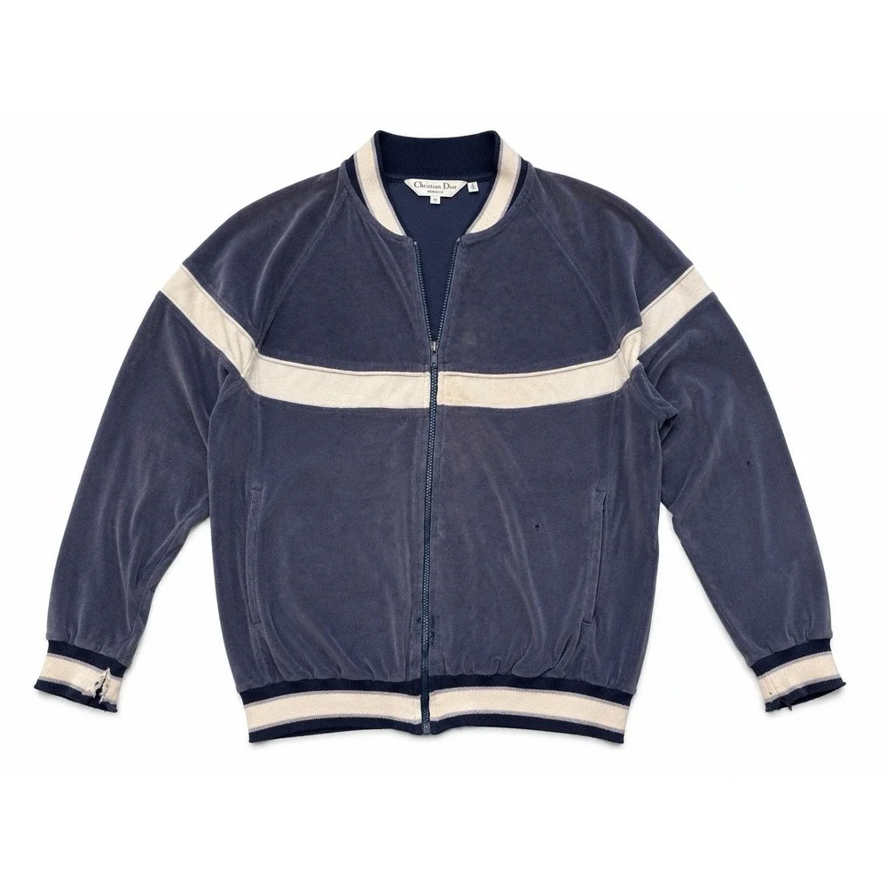 Vintage Christian Dior Track Jacket M Blue Velour Archive 90s Unisex Streetwear